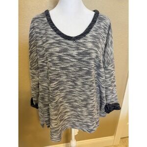 Coldwater Creek Marled Knit V Neck Textured Sweater, Blue, XL